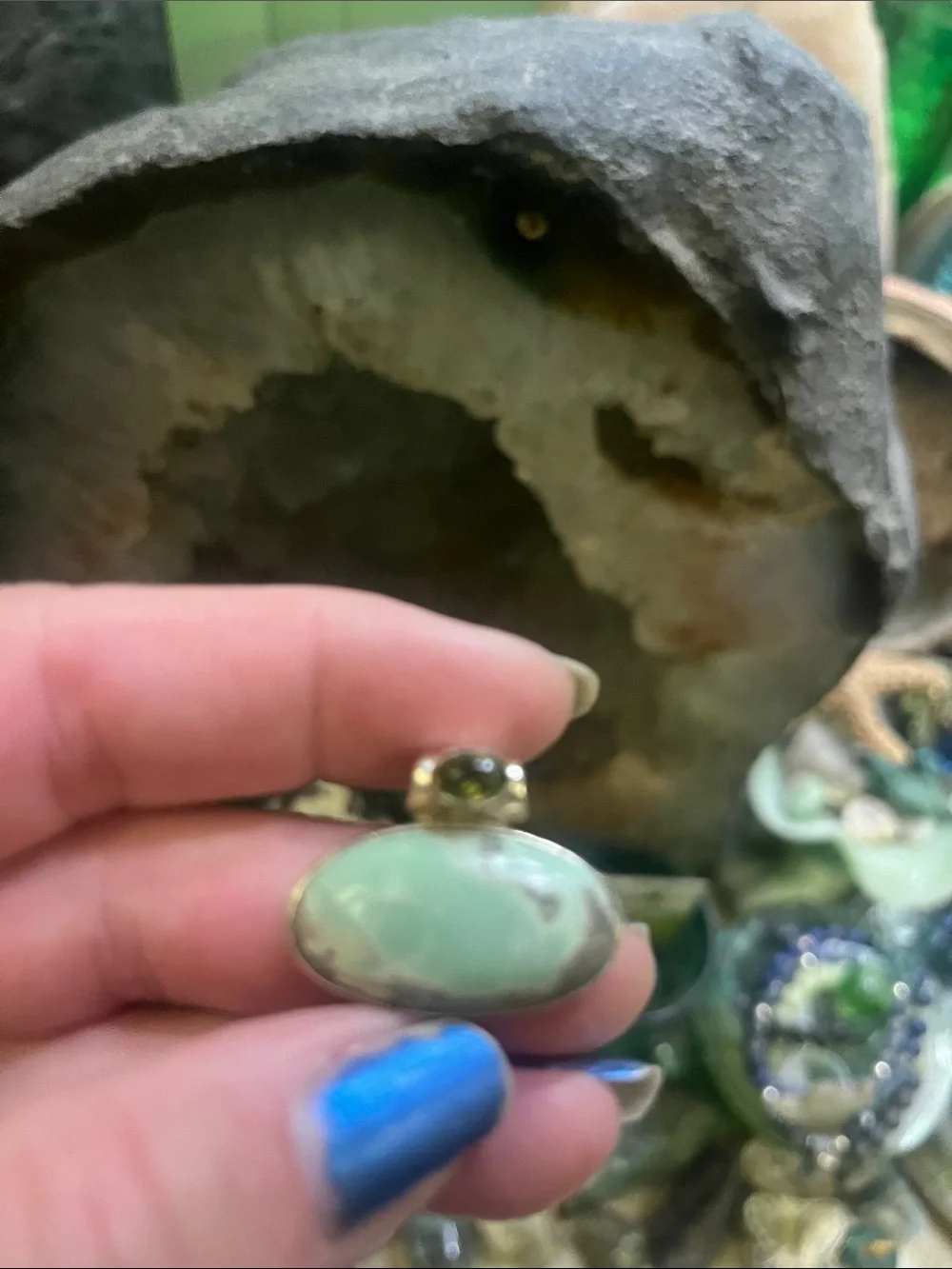 Natural Utah Mined Variscite with Peridot 925 Sterling Silver Pendant